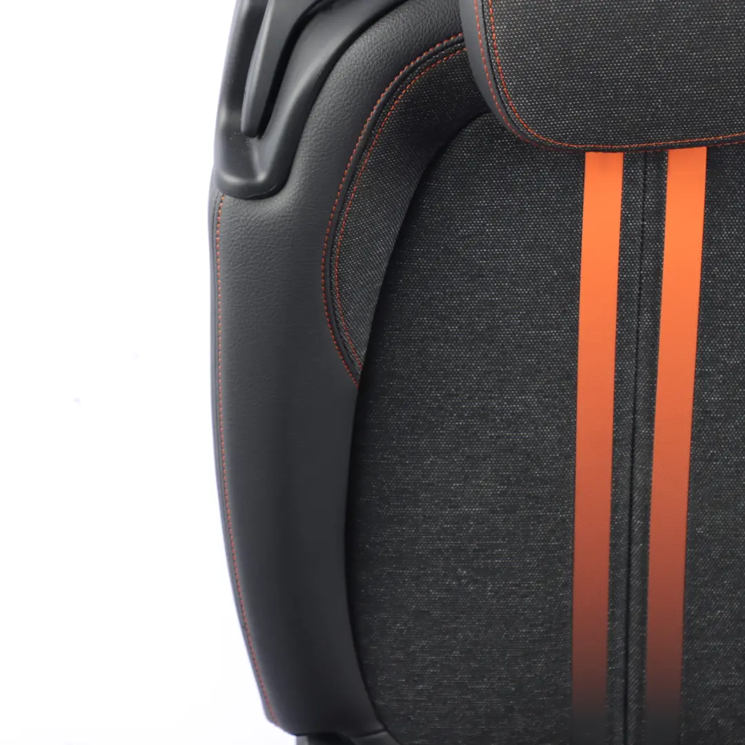 Backrest Right O/S Sensatec Fabric Leather Black Orange to BMW F46 LCI Rear Seat with Part number 7496400 BMW F46 LCI Rear Seat Backrest Right O/S Sensatec Fabric Leather Black Orange - SKU 7496400 - Part number 7496400