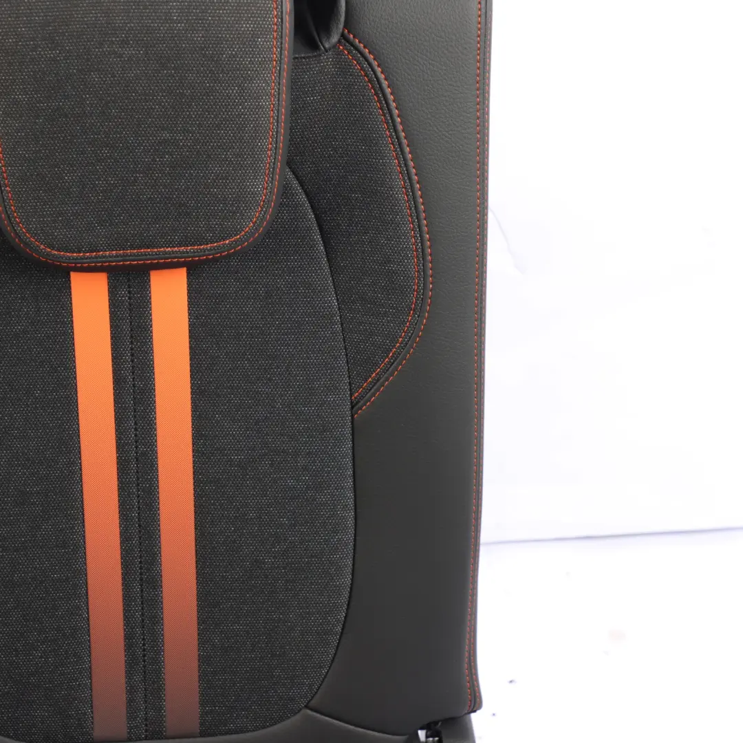3rd Seat Row Backrest Third Row Leather Cloth Sensatec Orange Black to BMW F46 Rear with Part number 7496413 BMW F46 Rear 3rd Seat Row Backrest Third Row Leather Cloth Sensatec Orange Black - SKU 7496413 - Part number 7496413