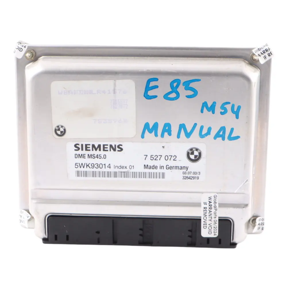 M54 192HP Engine ECU Control Unit Module DME Manual to BMW Z4 E85 2.5i with Part number 7527072 BMW Z4 E85 2.5i M54 192HP Engine ECU Control Unit Module DME Manual - SKU 7527072-8 - Part number 7527072