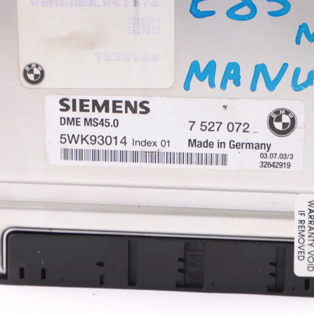 M54 192HP Engine ECU Control Unit Module DME Manual to BMW Z4 E85 2.5i with Part number 7527072 BMW Z4 E85 2.5i M54 192HP Engine ECU Control Unit Module DME Manual - SKU 7527072-8 - Part number 7527072