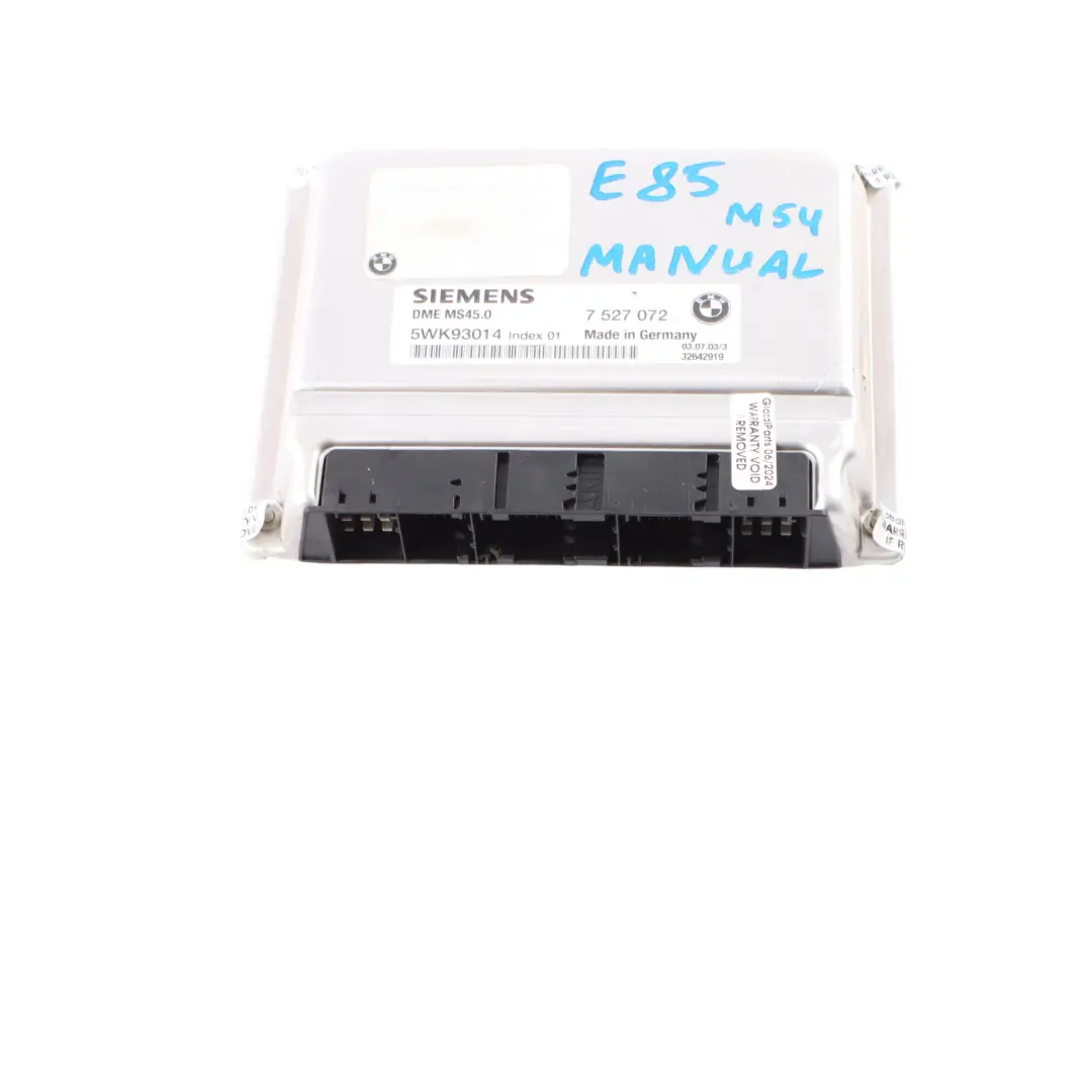 M54 192HP Engine ECU Control Unit Module DME Manual to BMW Z4 E85 2.5i with Part number 7527072 BMW Z4 E85 2.5i M54 192HP Engine ECU Control Unit Module DME Manual - SKU 7527072-8 - Part number 7527072