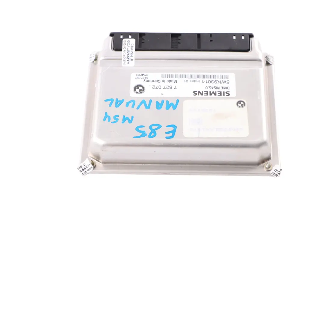 M54 192HP Engine ECU Control Unit Module DME Manual to BMW Z4 E85 2.5i with Part number 7527072 BMW Z4 E85 2.5i M54 192HP Engine ECU Control Unit Module DME Manual - SKU 7527072-8 - Part number 7527072