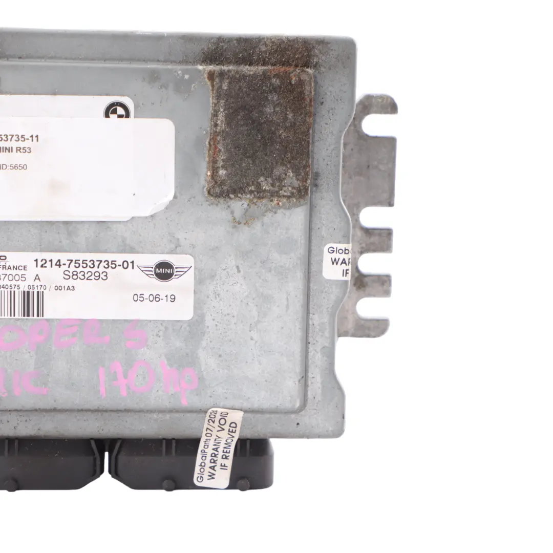 170HP Engine ECU Control Unit DME Automatic to Mini Cooper S R53 W11 with Part number 7553735 Mini Cooper S R53 W11 170HP Engine ECU Control Unit DME Automatic - SKU 7553735-11 - Part number 7553735