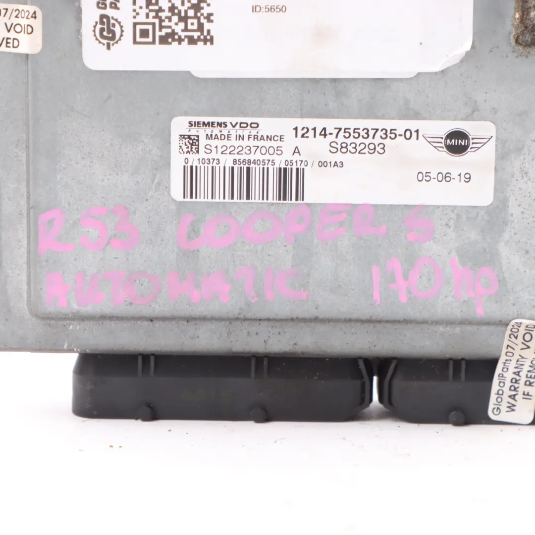 170HP Engine ECU Control Unit DME Automatic to Mini Cooper S R53 W11 with Part number 7553735 Mini Cooper S R53 W11 170HP Engine ECU Control Unit DME Automatic - SKU 7553735-11 - Part number 7553735