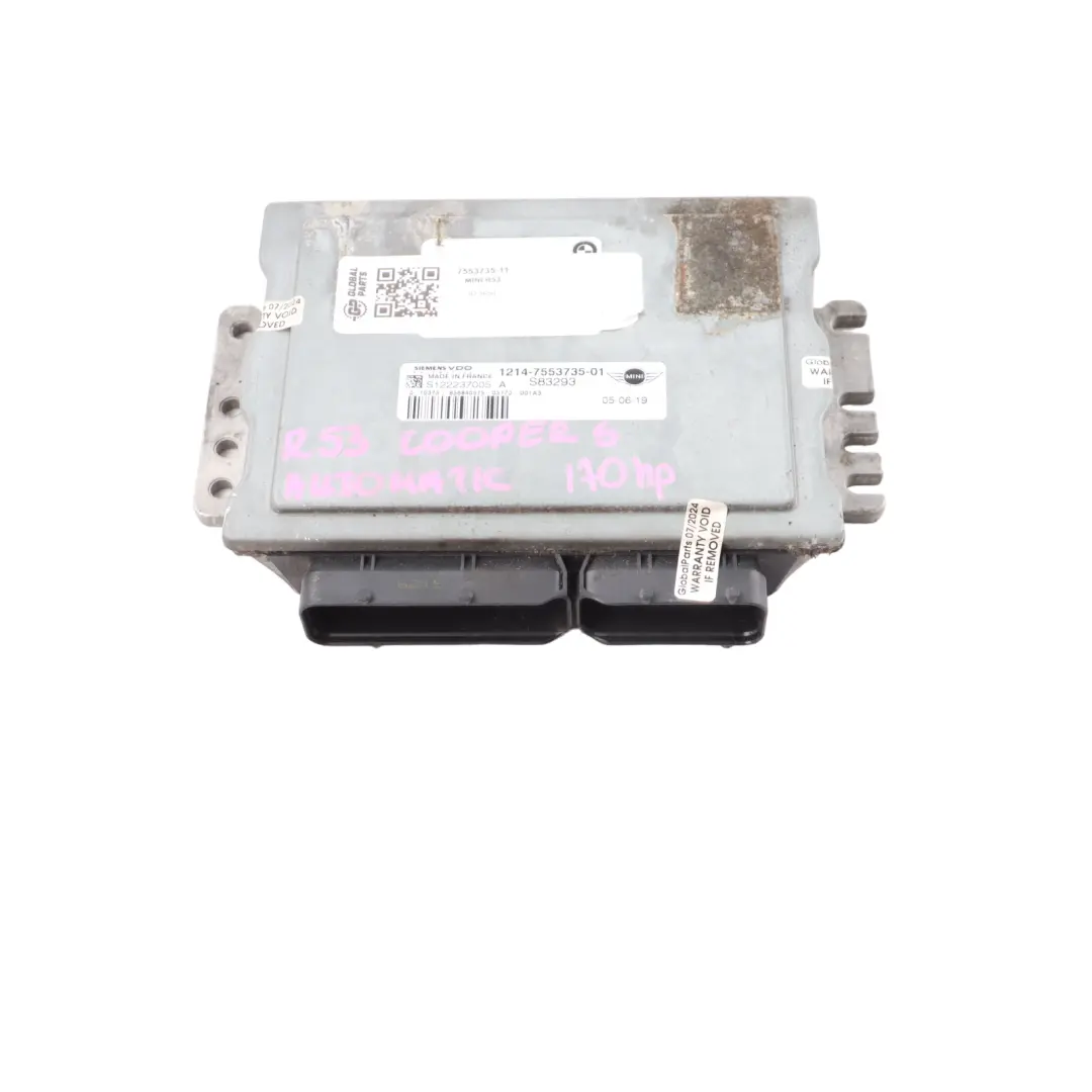 Mini Cooper S R53 W11 170HP Engine ECU Control Unit DME Automatic - SKU 7553735-11 - Part number 7553735