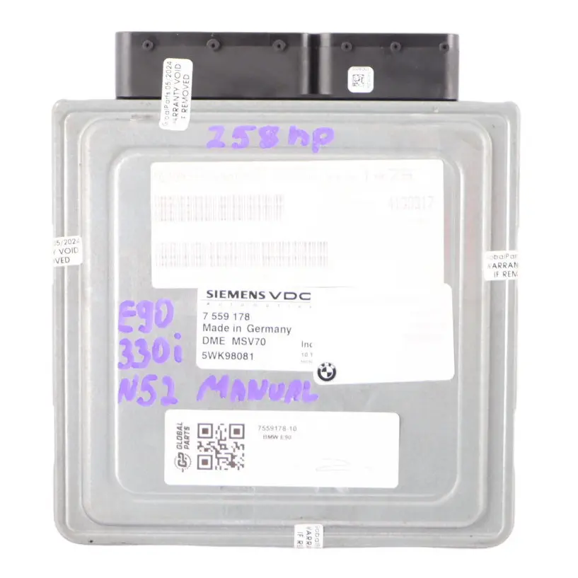 Control BMW E60 530i E90 E91 330i N52 Module ECU DME Manual to Engine with Part number 7559178 Engine Control BMW E60 530i E90 E91 330i N52 Module ECU DME Manual - SKU 7559178-10 - Part number 7559178