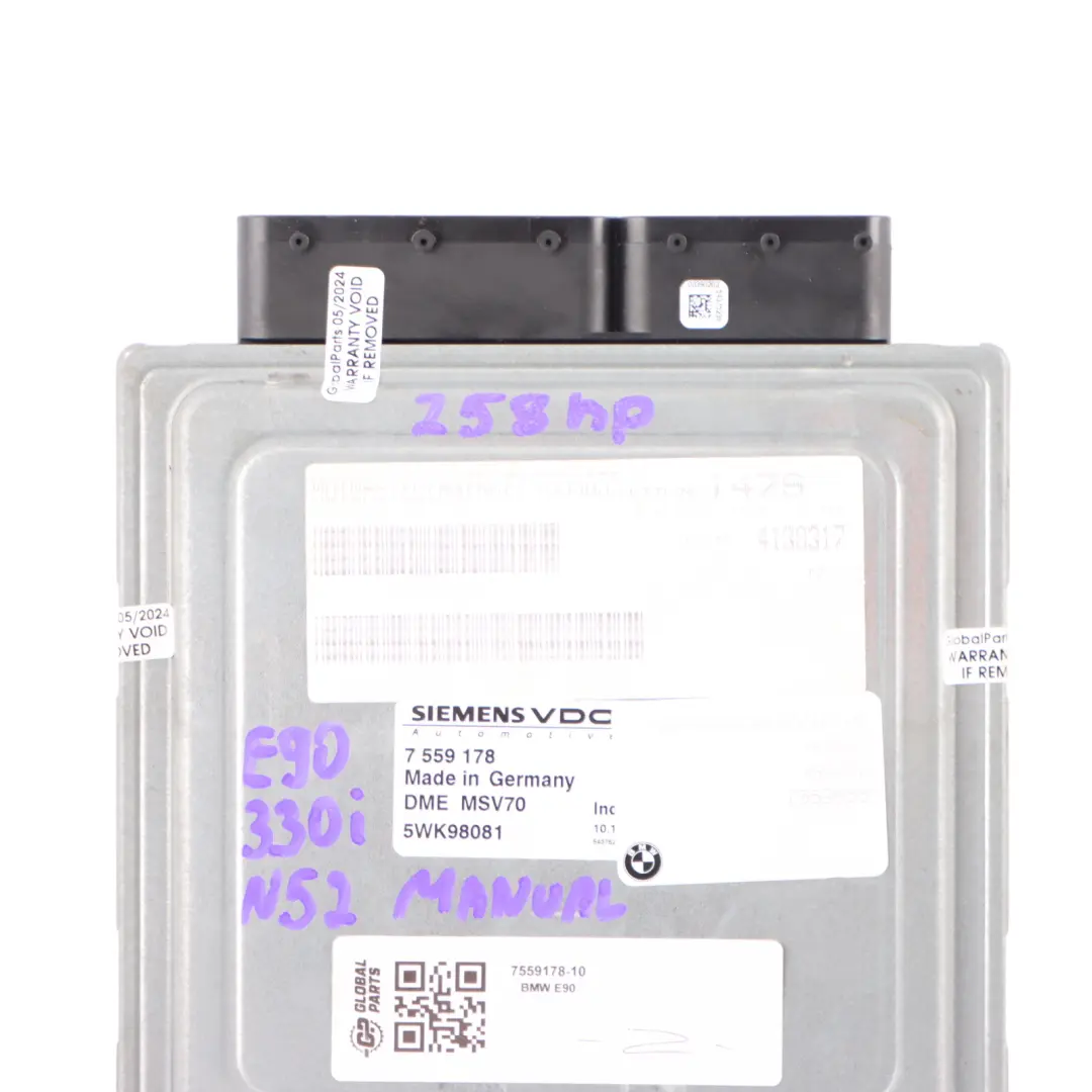 Engine Control BMW E60 530i E90 E91 330i N52 Module ECU DME Manual - SKU 7559178-10 - Part number 7559178