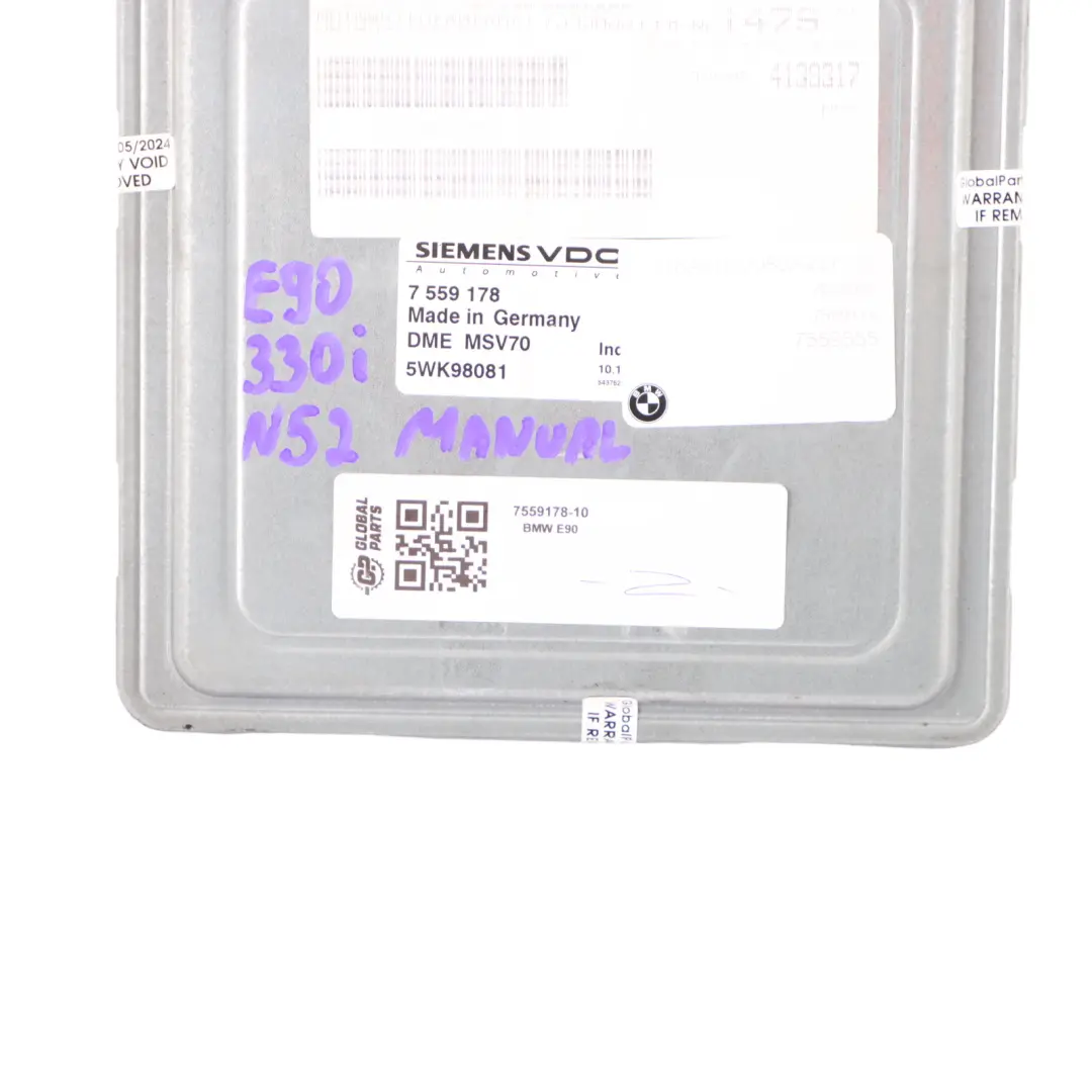 Engine Control BMW E60 530i E90 E91 330i N52 Module ECU DME Manual - SKU 7559178-10 - Part number 7559178