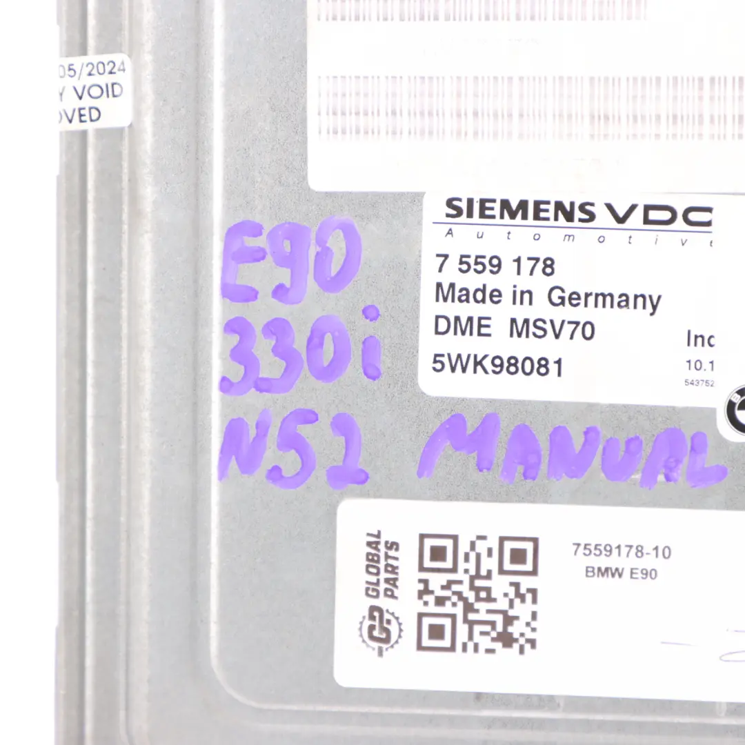 Engine Control BMW E60 530i E90 E91 330i N52 Module ECU DME Manual - SKU 7559178-10 - Part number 7559178