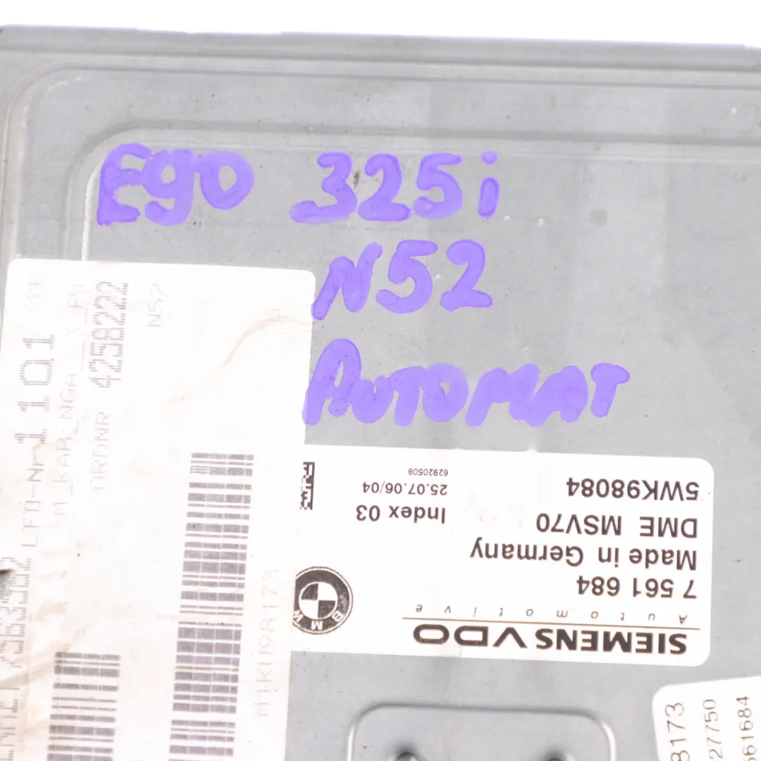 BMW E60 E90 325i 525i N52 218HP Engine ECU Control Unit DME Automatic - SKU 7561684-8 - Part number 7561684