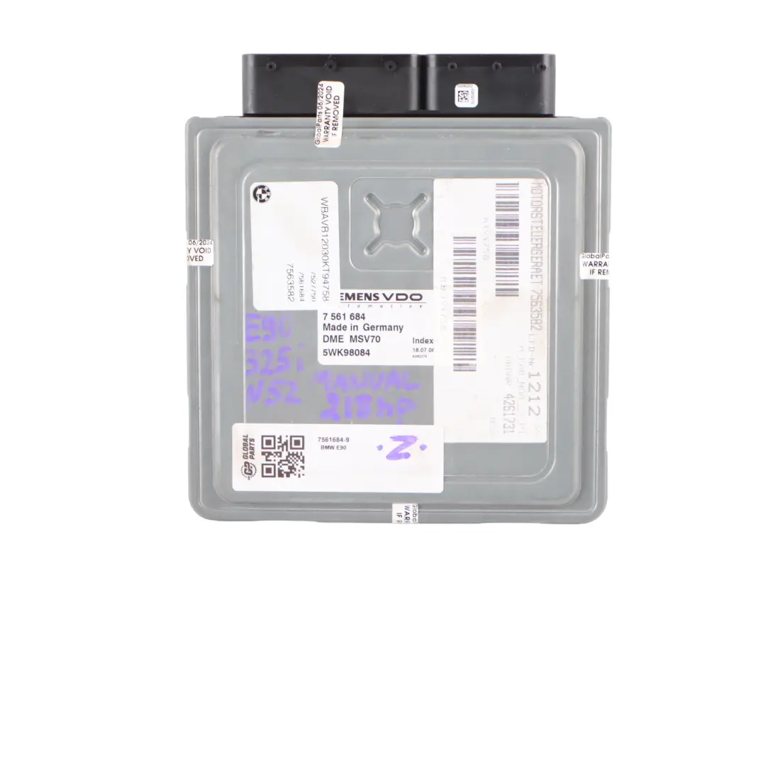 N52 218HP Engine ECU Unit Kit DME CAS2 Key Manual to BMW E60 E90 325i 525i with Part number 7561684 BMW E60 E90 325i 525i N52 218HP Engine ECU Unit Kit DME CAS2 Key Manual - SKU 7561684-9 - Part number 7561684