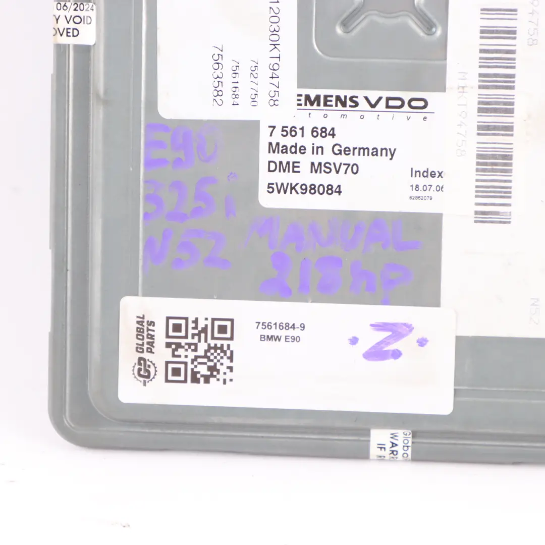 BMW E60 E90 325i 525i N52 218HP Engine ECU Unit Kit DME CAS2 Key Manual - SKU 7561684-9 - Part number 7561684
