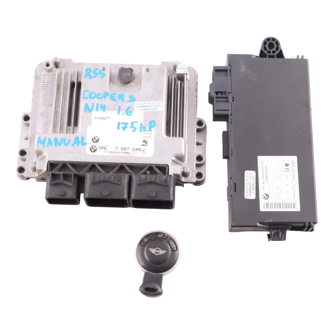 174HP ECU Kit DME + CAS3 + Key Manual Mini Cooper S R55 R56 N14 1.6 - SKU 7587548-9 - Part number 7587548