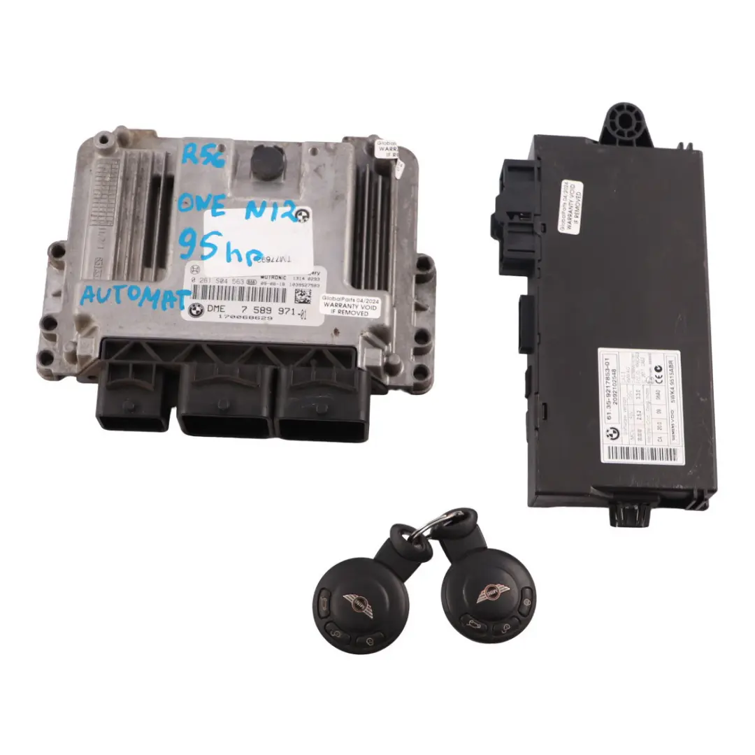 95HP Petrol ECU Control Unit Kit DME + CAS3 + Keys to Mini One R56 N12 1.4 with Part number 7589971 Mini One R56 N12 1.4 95HP Petrol ECU Control Unit Kit DME + CAS3 + Keys - SKU 7589971-19 - Part number 7589971