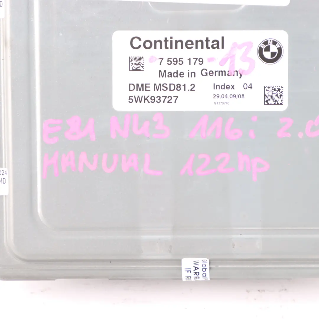 N43 116I 2.0 122HP ECU Kit DME CAS3 Manuale Chiave per BMW E81 E87 LCI con numero di parte 7595179 BMW E81 E87 LCI N43 116I 2.0 122HP ECU Kit DME CAS3 Manuale Chiave - SKU 7595179-13 - Numero di parte 7595179