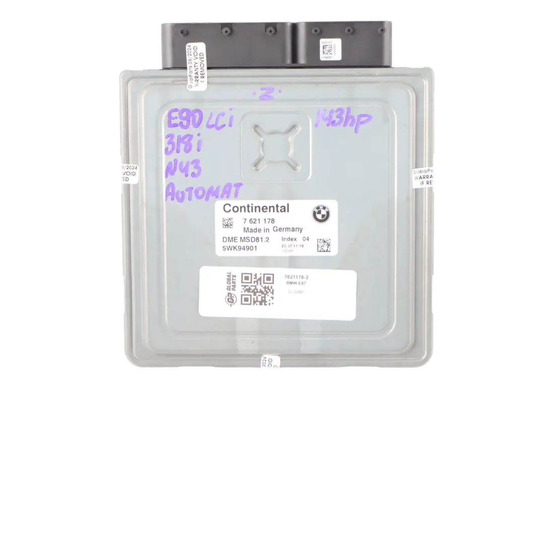 N43 118i 143HP ECU Kit DME CAS3 Key Automatic BMW 1 Series E81 E87 LCI - SKU 7621178-2 - Part number 7621178