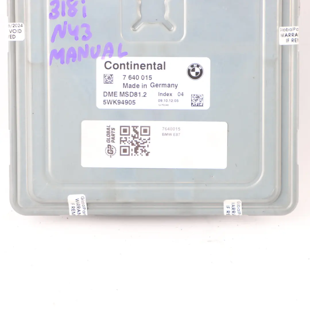 BMW E92 LCI N43B20A 2.0 170HP Engine Control Unit DME ECU Manual - SKU 7640015 - Part number 7640015