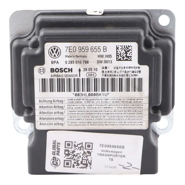 Control Unit Air Bag Module Airbag ECU Volkswagen Transporter T5 - SKU 7E0959655B - Part number 7E0959655B