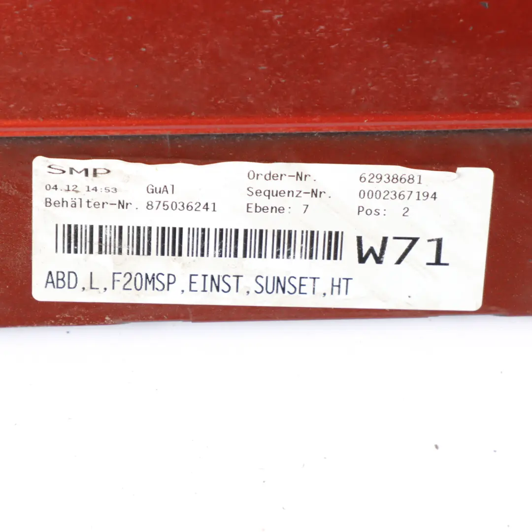 Side Skirt M Sport Sill Strip Left N/S Sunset Orange Metallic - C1X to BMW F20 with Part number 8056815 BMW F20 Side Skirt M Sport Sill Strip Left N/S Sunset Orange Metallic - C1X - SKU 8056815-SOR - Part number 8056815