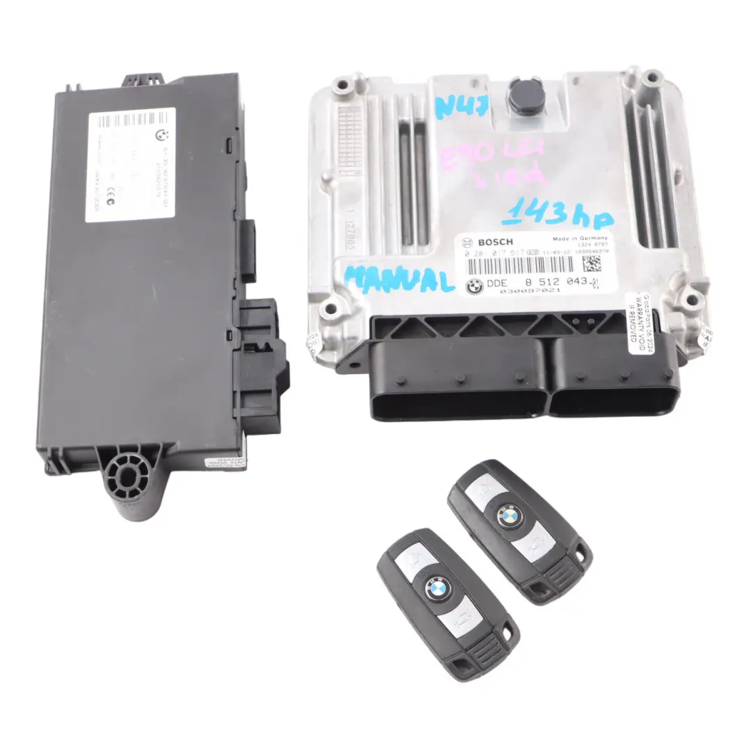 BMW 3 Series E90 E91 LCI 318d N47N ECU Kit DDE + CAS3 + Keys Manual - SKU 8512043-2 - Part number 8512043