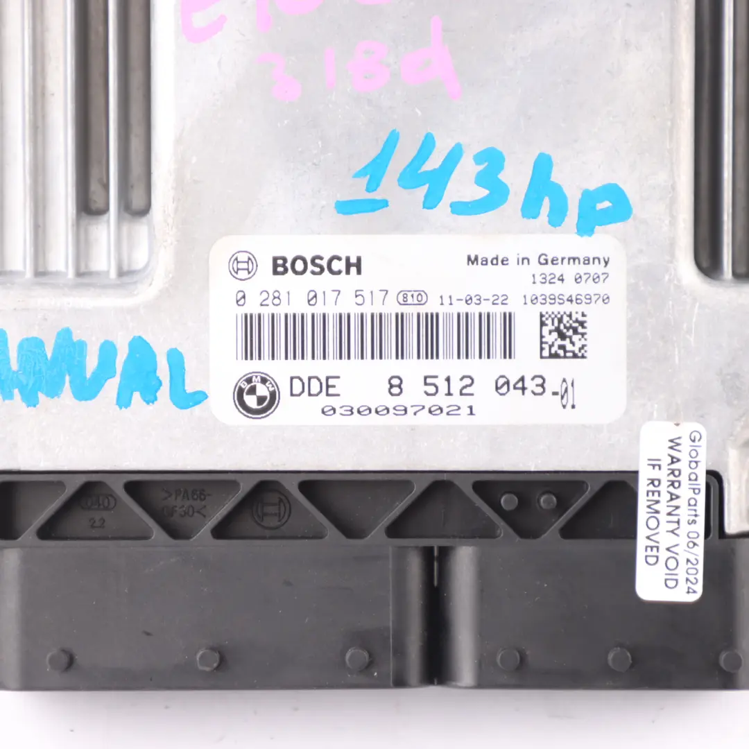 N47N ECU Kit DDE + CAS3 + Keys Manual to BMW 3 Series E90 E91 LCI 318d with Part number 8512043 BMW 3 Series E90 E91 LCI 318d N47N ECU Kit DDE + CAS3 + Keys Manual - SKU 8512043-2 - Part number 8512043