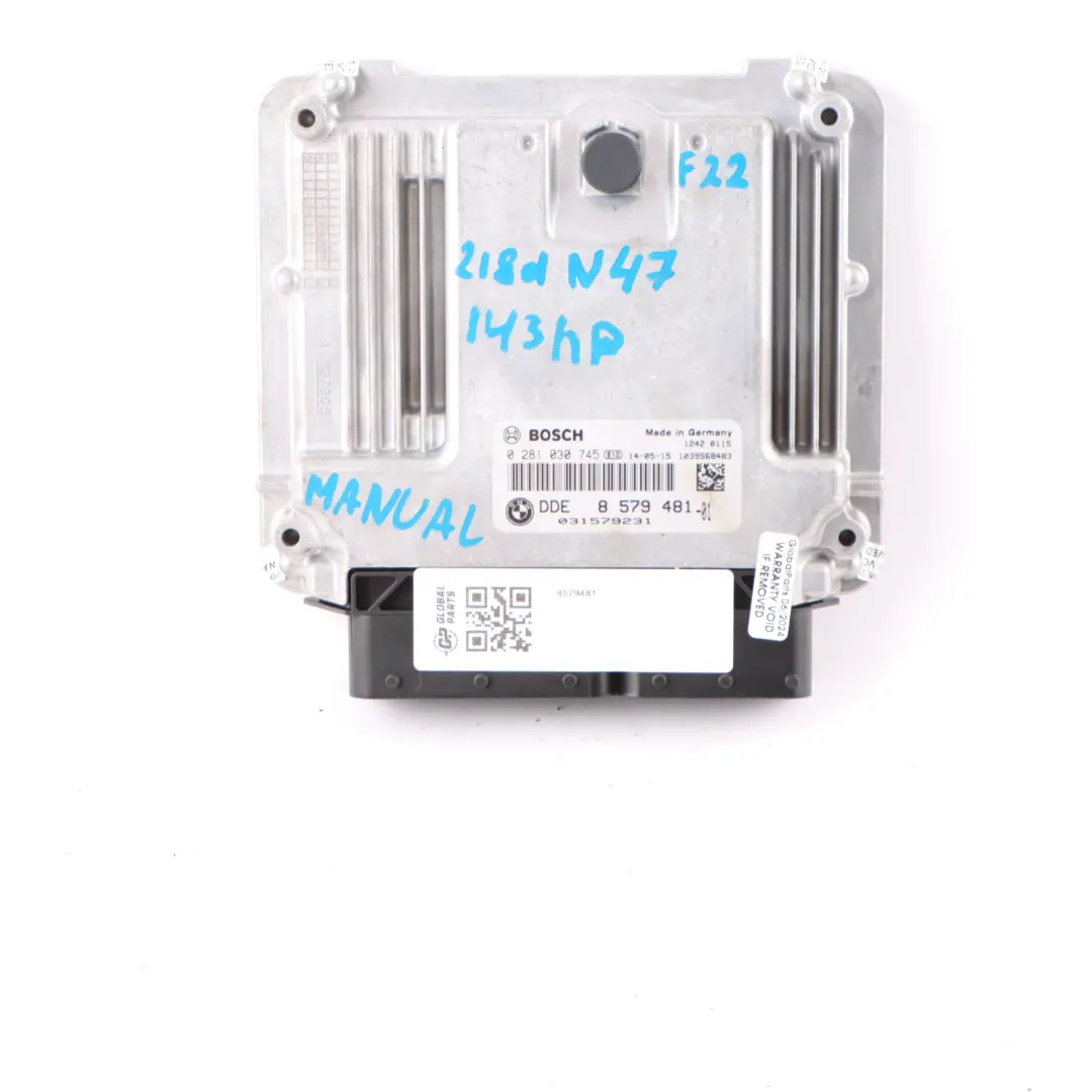BMW F22 218d F30 F31 318d N47N 143HP Engine ECU Kit DDE Key FEM Lock - SKU 8579481 - Part number 8579481