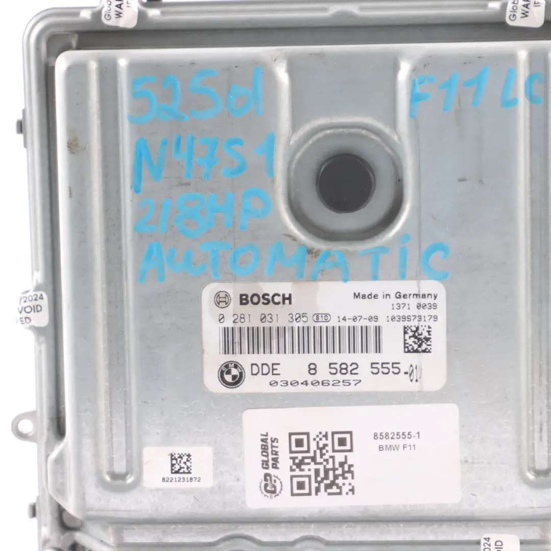 BMW F10 F11 525d N47S1 218HP Engine Unit Module CAS4 Keys Automatic - SKU 8582555-1 - Part number 8582555