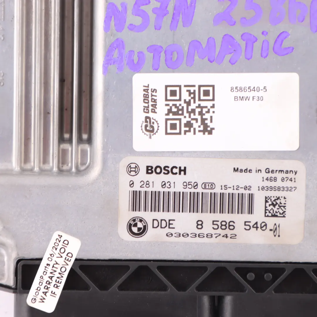 N57N 258HP Control Unit ECU Kit DDE FEM Key BMW F30 F32 LCI 330d 430d - SKU 8586540-5 - Part number 8586540