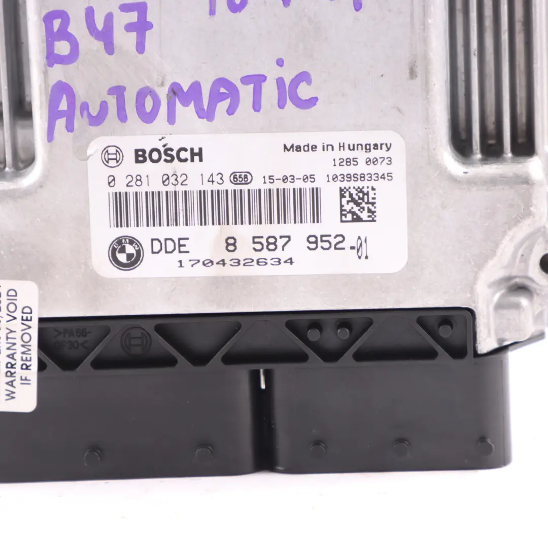 B47 ECU Engine Unit DDE Automatic to BMW F20 F30 F32 LCI 120d 320d 420d with Part number 8587952 BMW F20 F30 F32 LCI 120d 320d 420d B47 ECU Engine Unit DDE Automatic - SKU 8587952-2 - Part number 8587952
