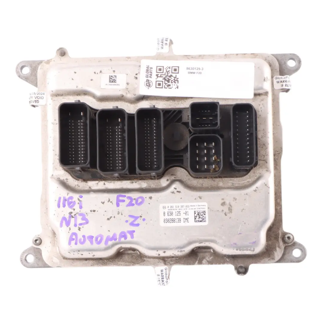 136HP Engine Control Unit ECU DME Automatic to BMW F20 F30 116i 316i N13 with Part number 8630125 BMW F20 F30 116i 316i N13 136HP Engine Control Unit ECU DME Automatic - SKU 8630125-3 - Part number 8630125