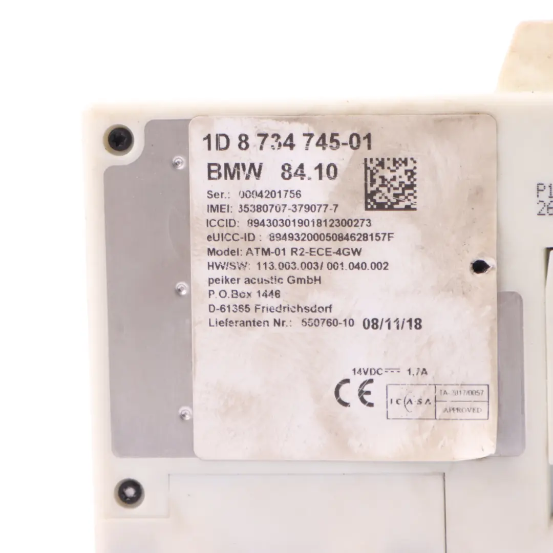 Telematics Module Bluetooth Telephone Control Unit to BMW G20 G30 with Part number 8734745 BMW G20 G30 Telematics Module Bluetooth Telephone Control Unit - SKU 8734745 - Part number 8734745