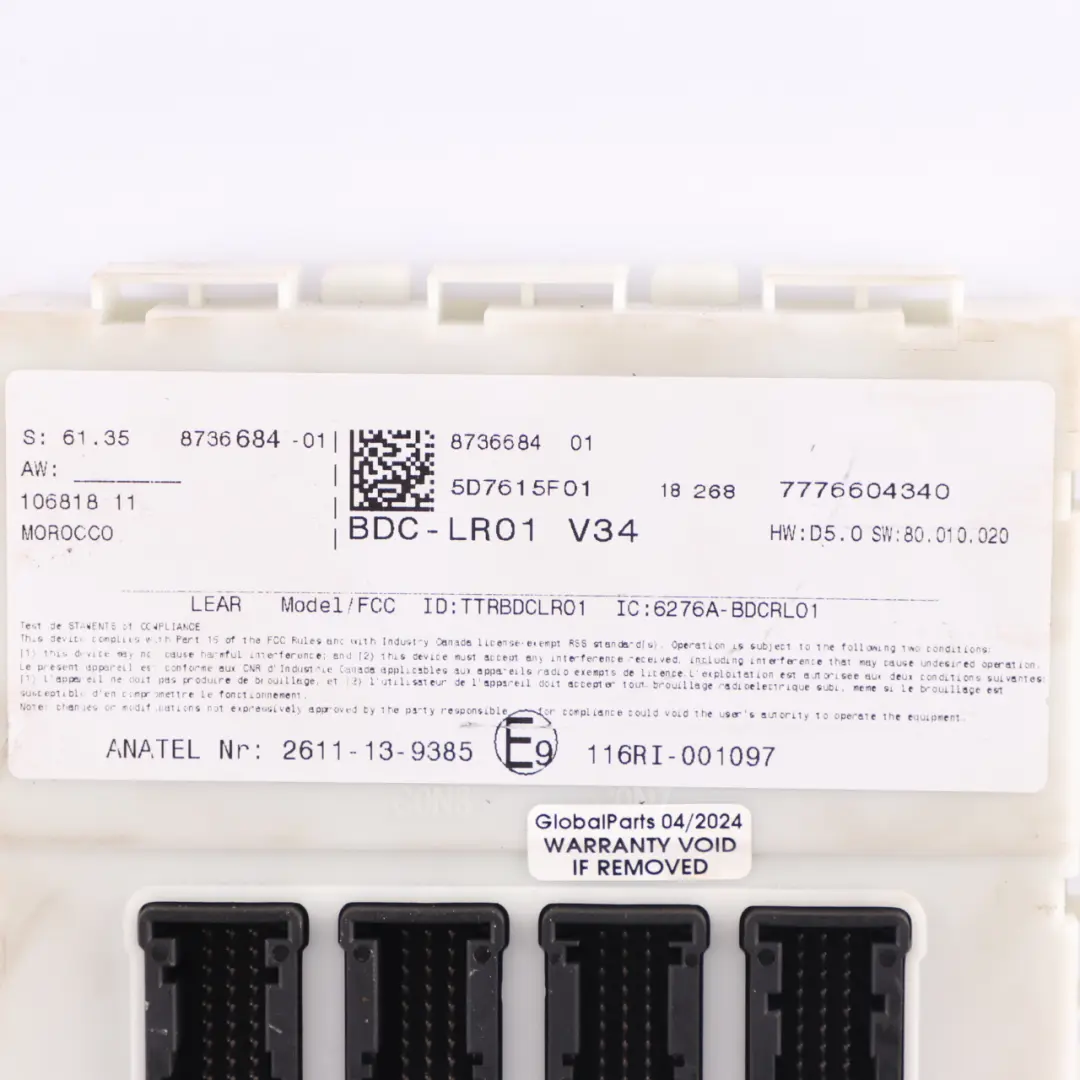 Mini Cooper One F54 F55 F56 F60 ECU Body Domain Controller BDC Module - SKU 8736684 - Part number 8736684