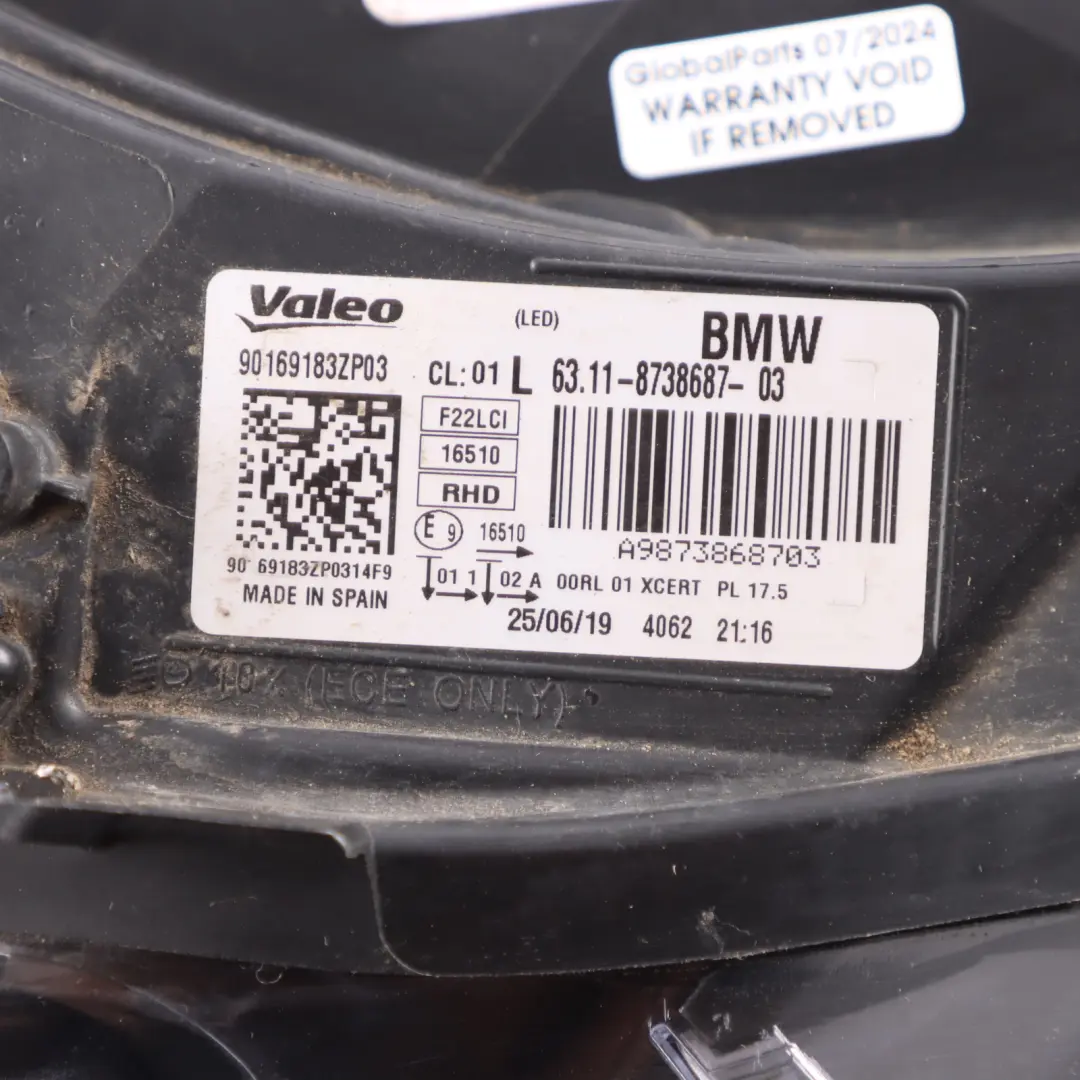 Headlight Headlamp Front Light Lamp Adaptive LED Left N/S 8738687 to BMW F87 LCI with Part number 7469785 BMW F87 LCI Headlight Headlamp Front Light Lamp Adaptive LED Left N/S 8738687 - SKU 7469785 - Part number 7469785