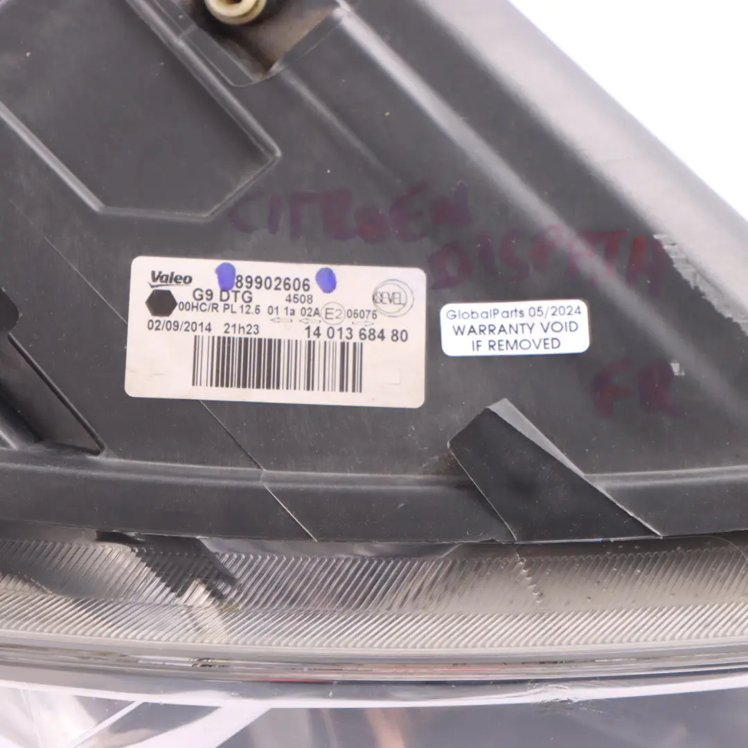 Citroen Dispatch Headlight Headlamp Light Lamp Front Right O/S to with Part number 89902606 Citroen Dispatch Headlight Headlamp Light Lamp Front Right O/S - SKU rhd-89902606 - Part number 89902606