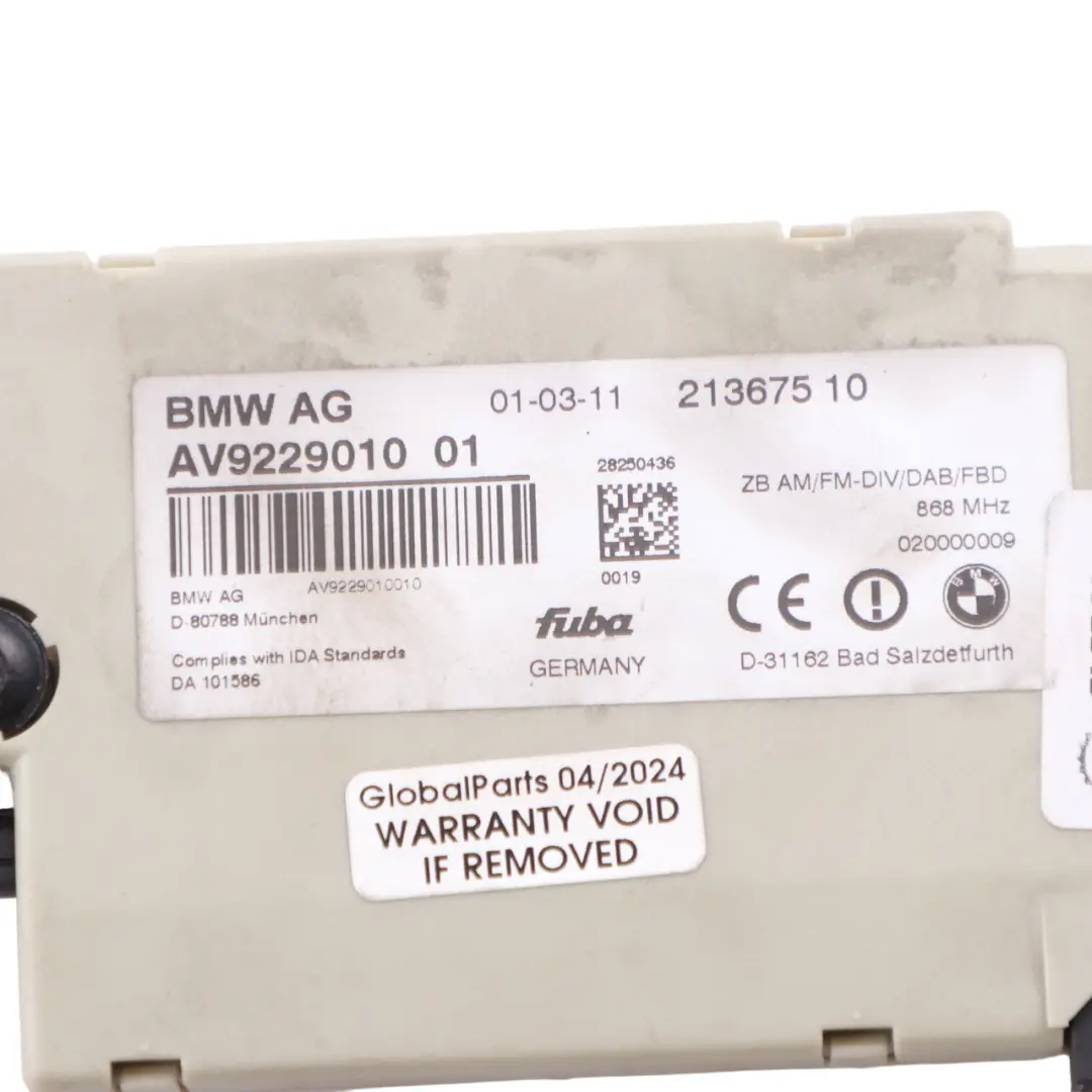 Diversity Aerial Antenna Amplifier Module DAB to BMW F01 F10 with Part number 9276099 BMW F01 F10 Diversity Aerial Antenna Amplifier Module DAB - SKU 9276099 - Part number 9276099