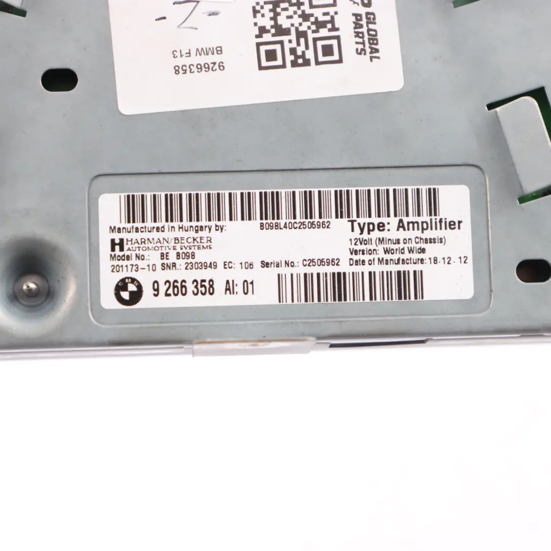 BMW F13 Harman Becker Amplificador Sistema HiFi - SKU 9266358 - Número de pieza 9266358