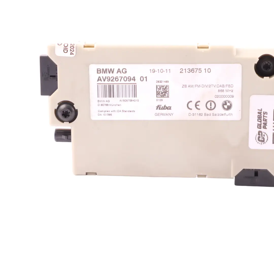 Antenna Amplifier Diversity Control Unit Module 868 MHZ to BMW F13 with Part number 9267094 BMW F13 Antenna Amplifier Diversity Control Unit Module 868 MHZ - SKU 9267094 - Part number 9267094