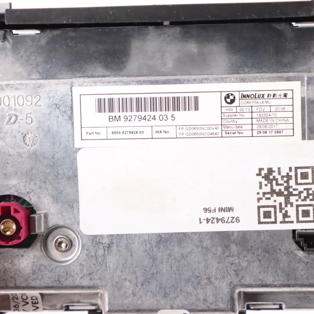 Central Information Display Screen 6,5" to Mini Cooper One F55 F56 with Part number 9279424 Mini Cooper One F55 F56 Central Information Display Screen 6,5" - SKU 9279424-1 - Part number 9279424