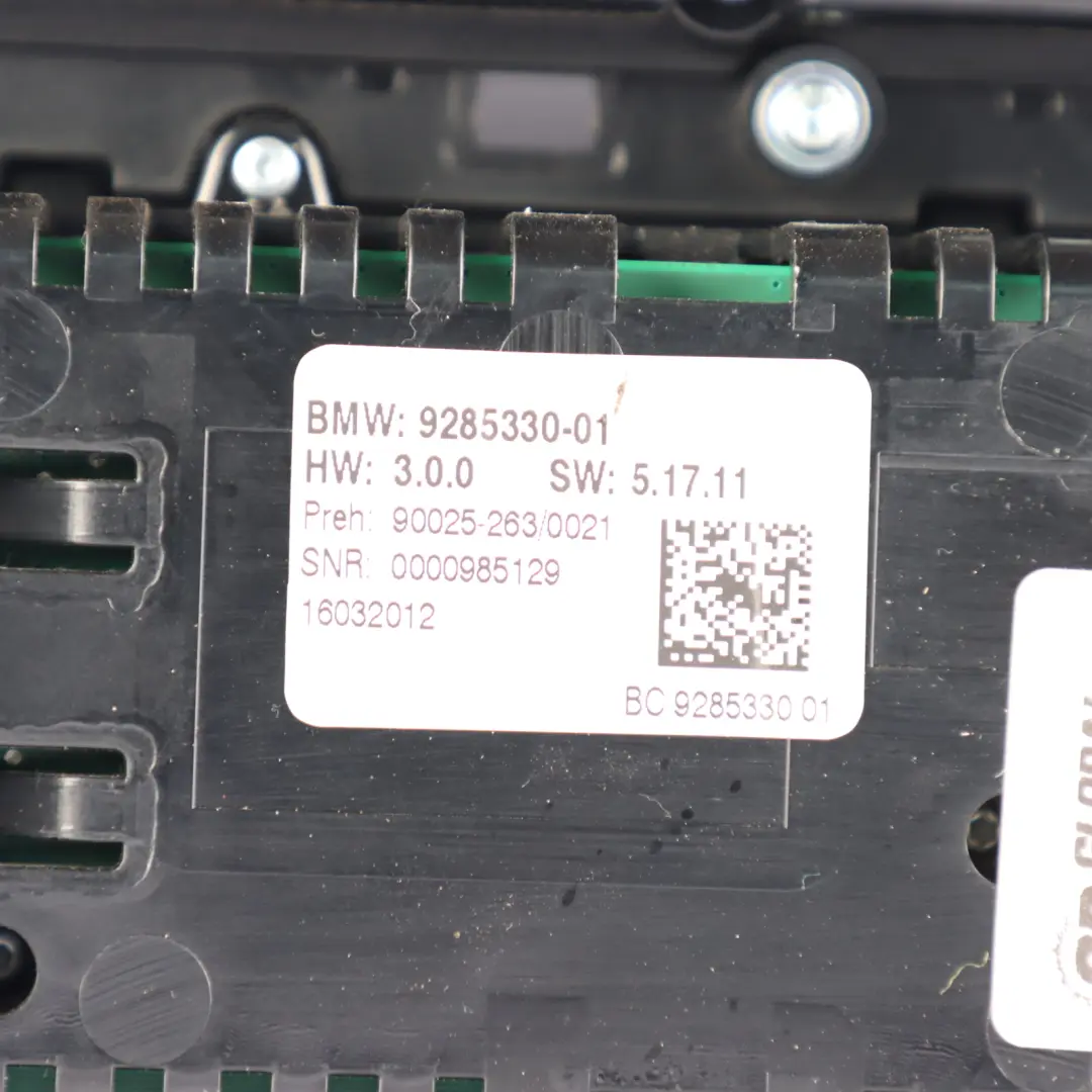 BMW F10 F11 Panel Przełączników Radio Regulacja Klimatyzacji Czarny - SKU 9285330-1 - Numer Części 9285330