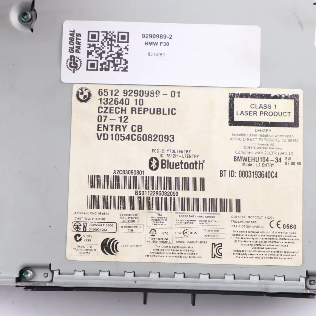 Radio Professional BMW F30 F31 F32 Lettore CD Bluetooth per con numero di parte 9290989 Radio Professional BMW F30 F31 F32 Lettore CD Bluetooth - SKU 9290989-2 - Numero di parte 9290989