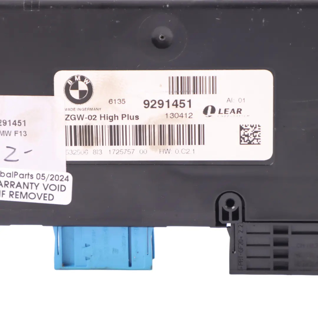 BMW F13 Central Gateway Module ECU Control Unit Lear ZGW-02 High - SKU 9291451 - Part number 9291451