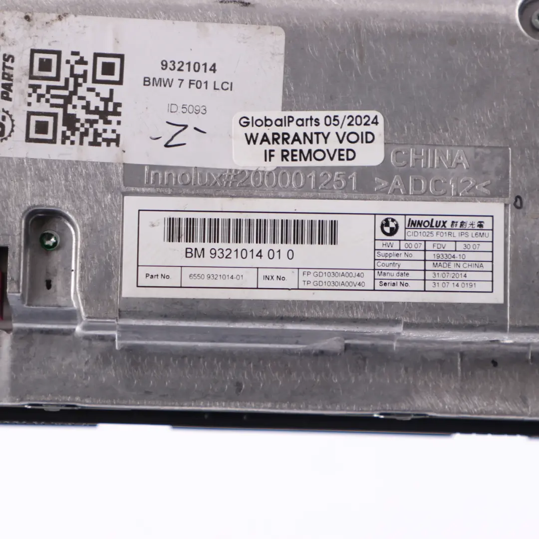 Display Schermo Sat Nav Monitor Centrale Informazioni per BMW F01 con numero di parte 9321014 BMW F01 Display Schermo Sat Nav Monitor Centrale Informazioni - SKU 9321014 - Numero di parte 9321014