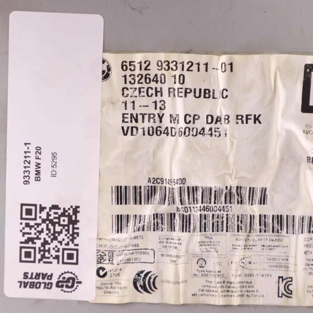 Radio BMW F20 F21 Professional CD DAB Player Controller to with Part number 9331211 Radio BMW F20 F21 Professional CD DAB Player Controller - SKU 9331211-1 - Part number 9331211