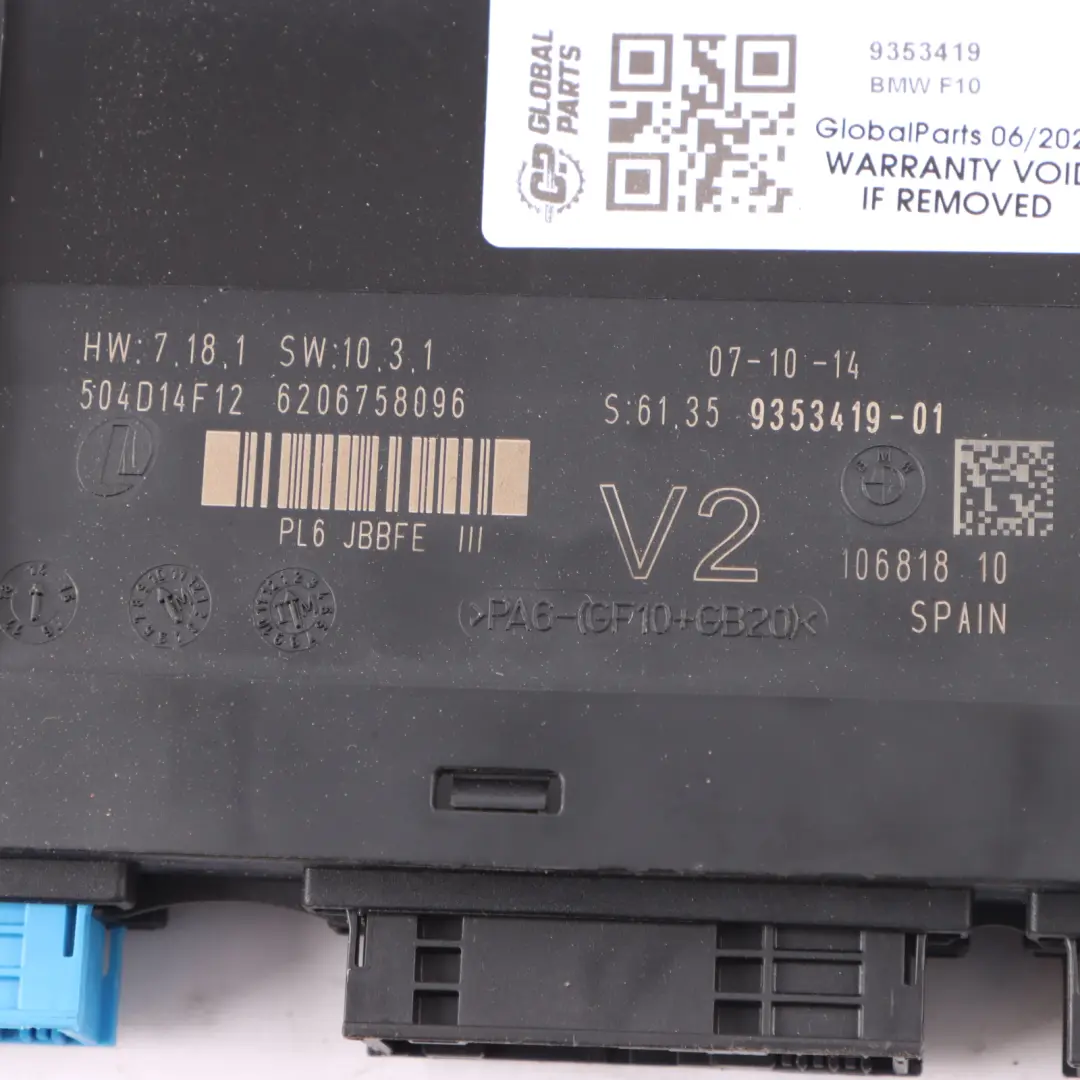 BMW F10 F11 Body Control Comfort Module Unit Junction Box ECU - SKU 9353419 - Part number 9353419