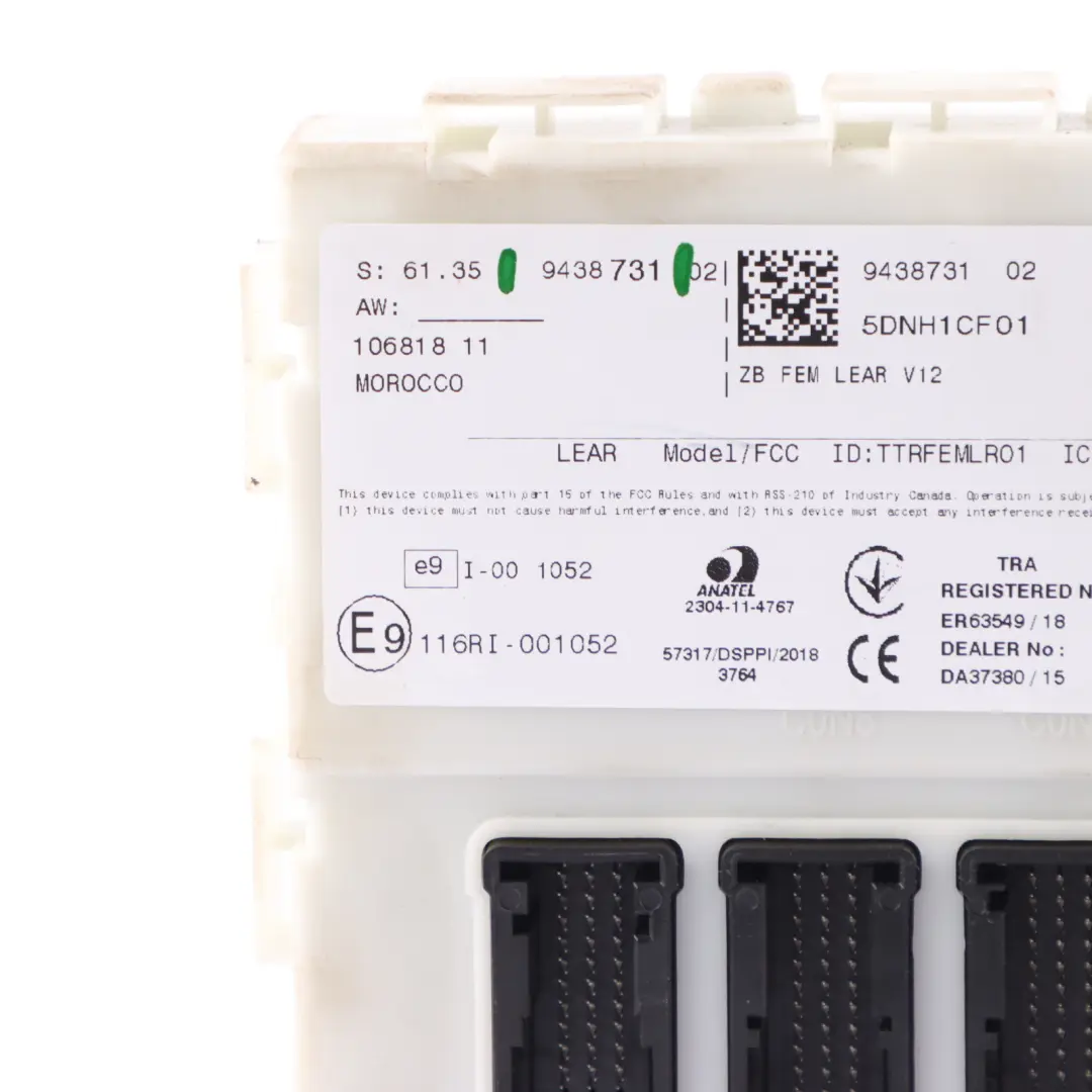 BMW F20 F21 F22 F30 F31 F32 F36 Unità Modulo Controllo Corpo FEM LR01 - SKU 9438731 - Numero di parte 9438731