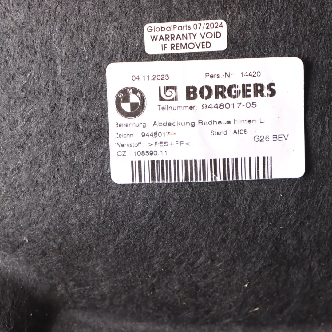 BMW G26 Wheel Arch Rear Left N/S Housing Cover Guard - SKU 9448017 - Part number 9448017