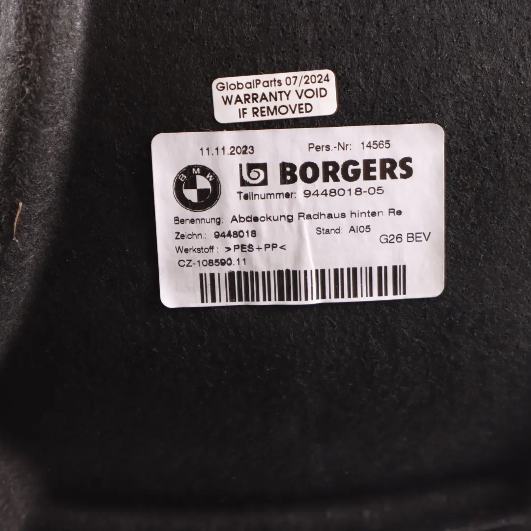 Arch Rear Right O/S Housing Cover Guard to BMW G26 Wheel with Part number 9448018 BMW G26 Wheel Arch Rear Right O/S Housing Cover Guard - SKU 9448018 - Part number 9448018