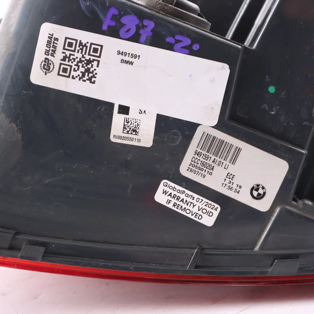 Lamp BMW F22 F87 M2 LCI Side Left N/S LED Tail Light Taillight 7409395 to Rear with Part number 9491591 Rear Lamp BMW F22 F87 M2 LCI Side Left N/S LED Tail Light Taillight 7409395 - SKU 9491591 - Part number 9491591