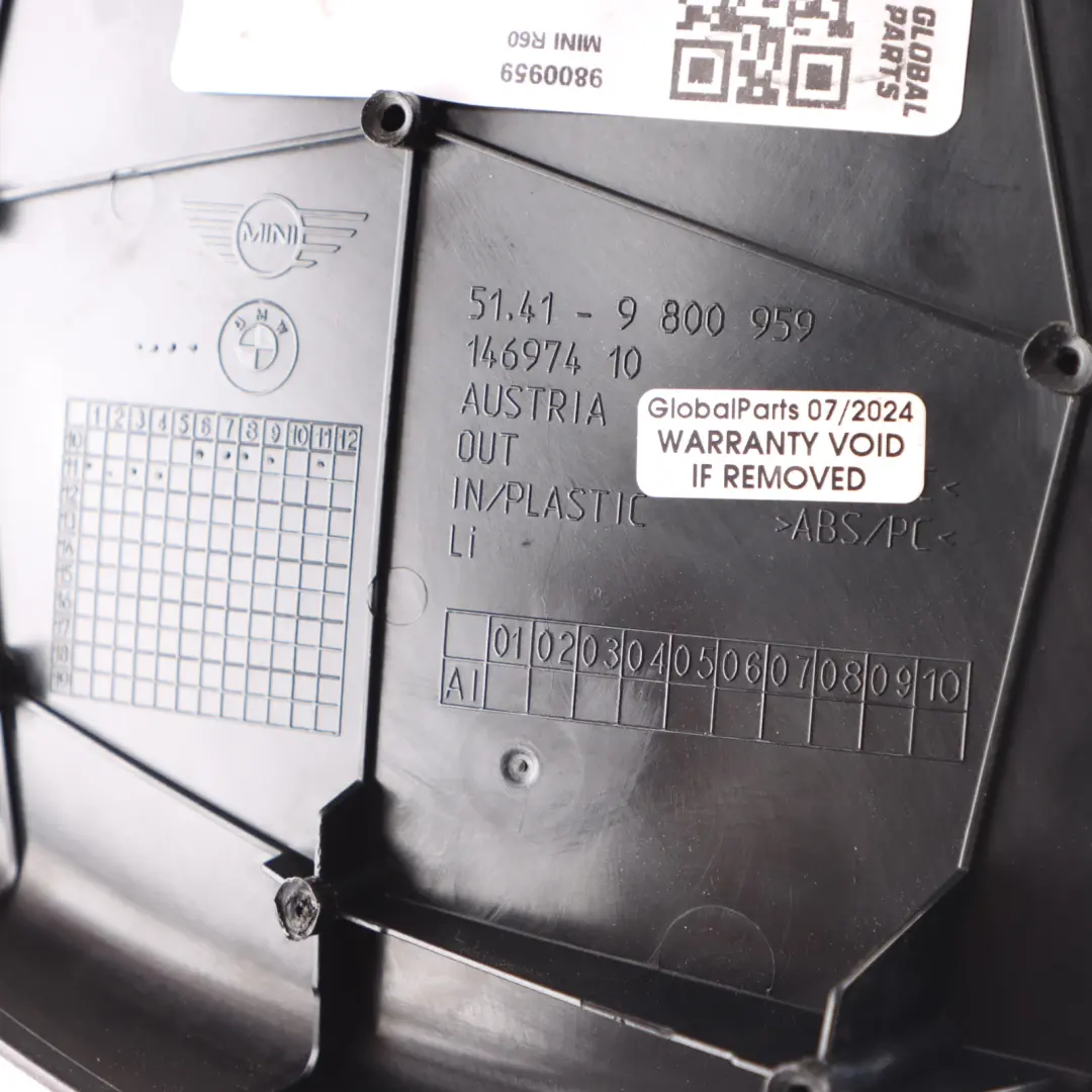 Speaker Cover Trim Panel Left N/S Black to Mini R60 with Part number 9800959 Mini R60 Speaker Cover Trim Panel Left N/S Black - SKU 9800959 - Part number 9800959