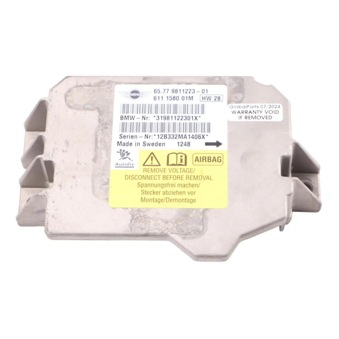 R57N LCI Airbag ECU Control Unit Module to Mini Cooper S Cabrio R57 with Part number 9811223 Mini Cooper S Cabrio R57 R57N LCI Airbag ECU Control Unit Module - SKU 9811223 - Part number 9811223